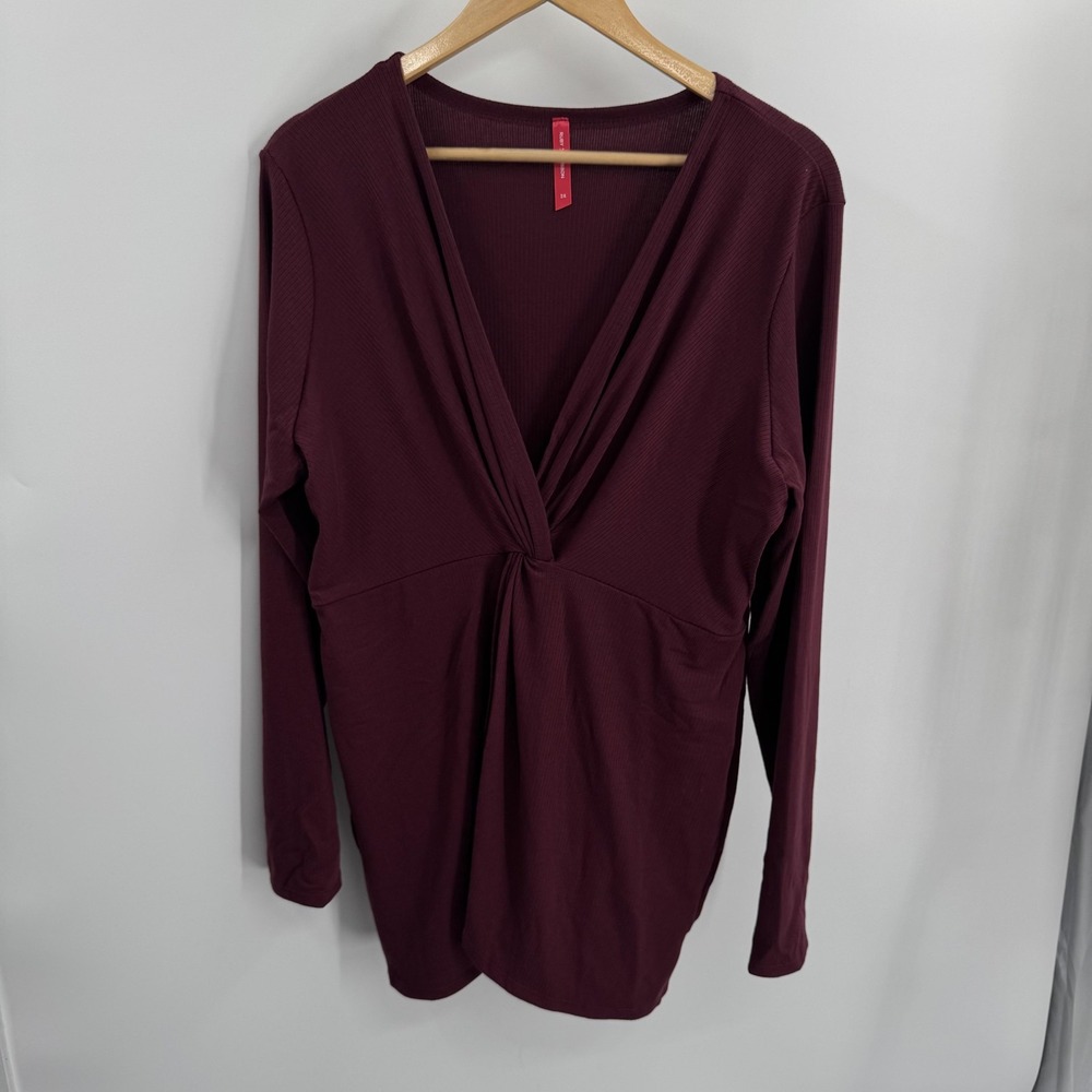 Ruby Ribbon Shirt Womens 2X Burgundy Twist Front Ribbed Tunic Casual Office‎